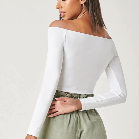 S 90s off the shoulder long sleeve crop top white - Picture 3 of 12